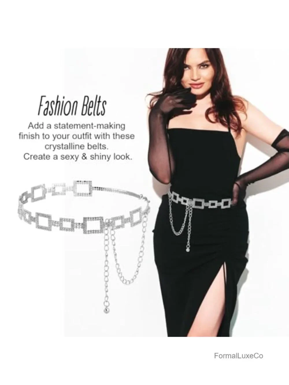 Adjustable Rhinestone Chain Belt, Sparkly Crystal Waist Accessory for Dresses,